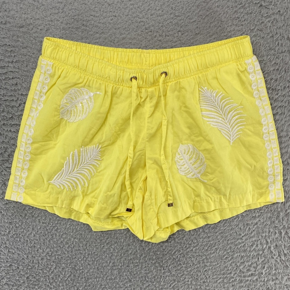 Lilly Pulitzer Katia Shorts Womens XS Yellow‎ Embroidered Palm Beachy Summer